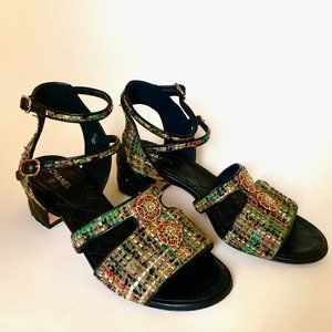 Chanel Tweed Sandals Size 39/8 1/2 US Rare